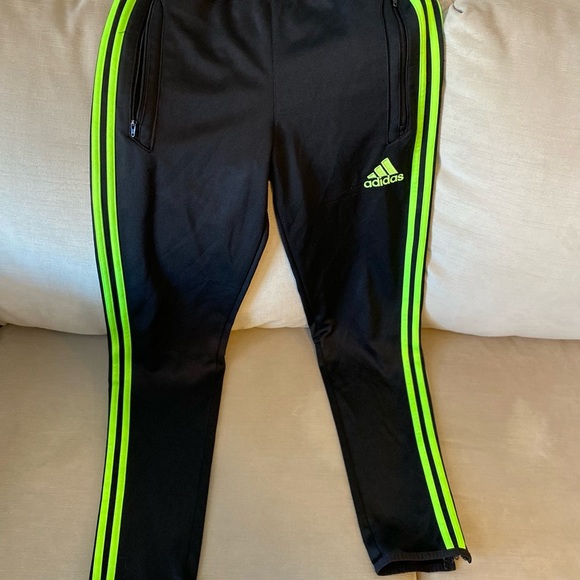 Adidas Kids Black Joggers with Neon Green Stripes - Picture 1 of 4